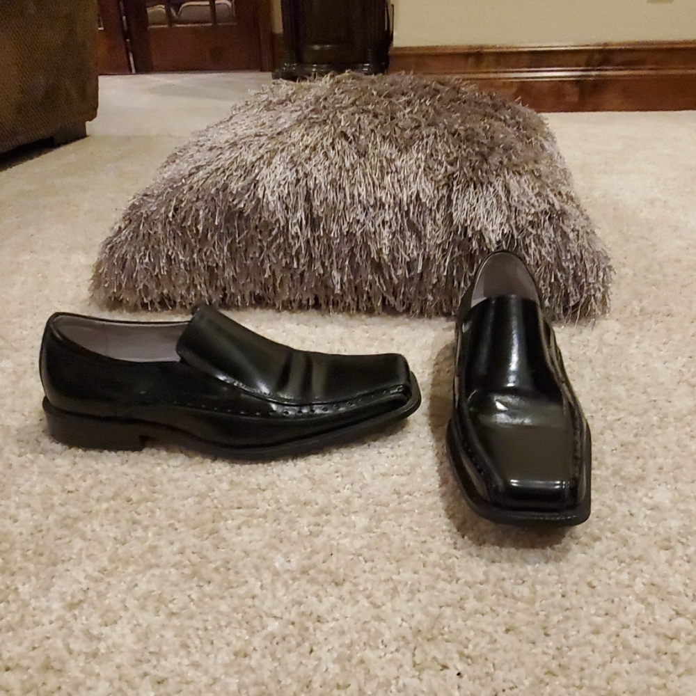 Mens black dress shoes square toe trendy